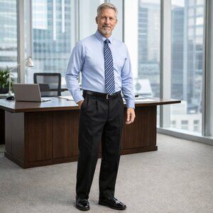 Men's Black Dress Pants 32x30 Pleated Cuffed